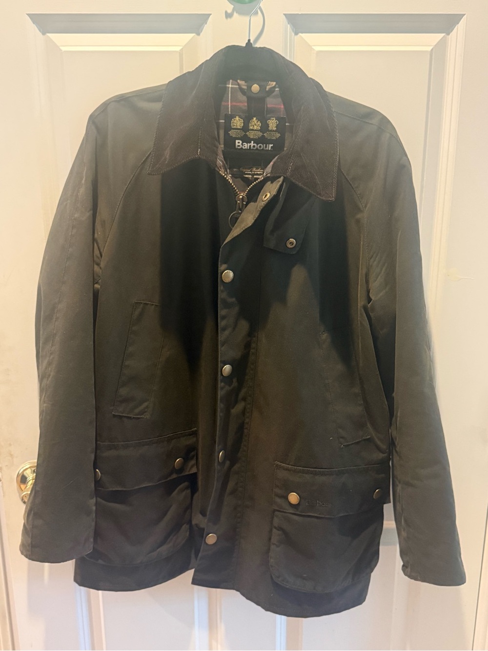 Barbour Ashby Dark Olive/Brown Waxed Cotton Field Jacket Size L